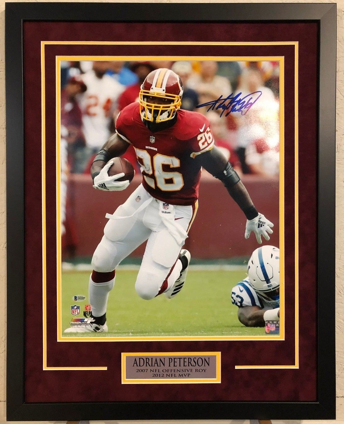 Washington Football Adrian Peterson Framed Signed 16X20 Photo Beckett Coa