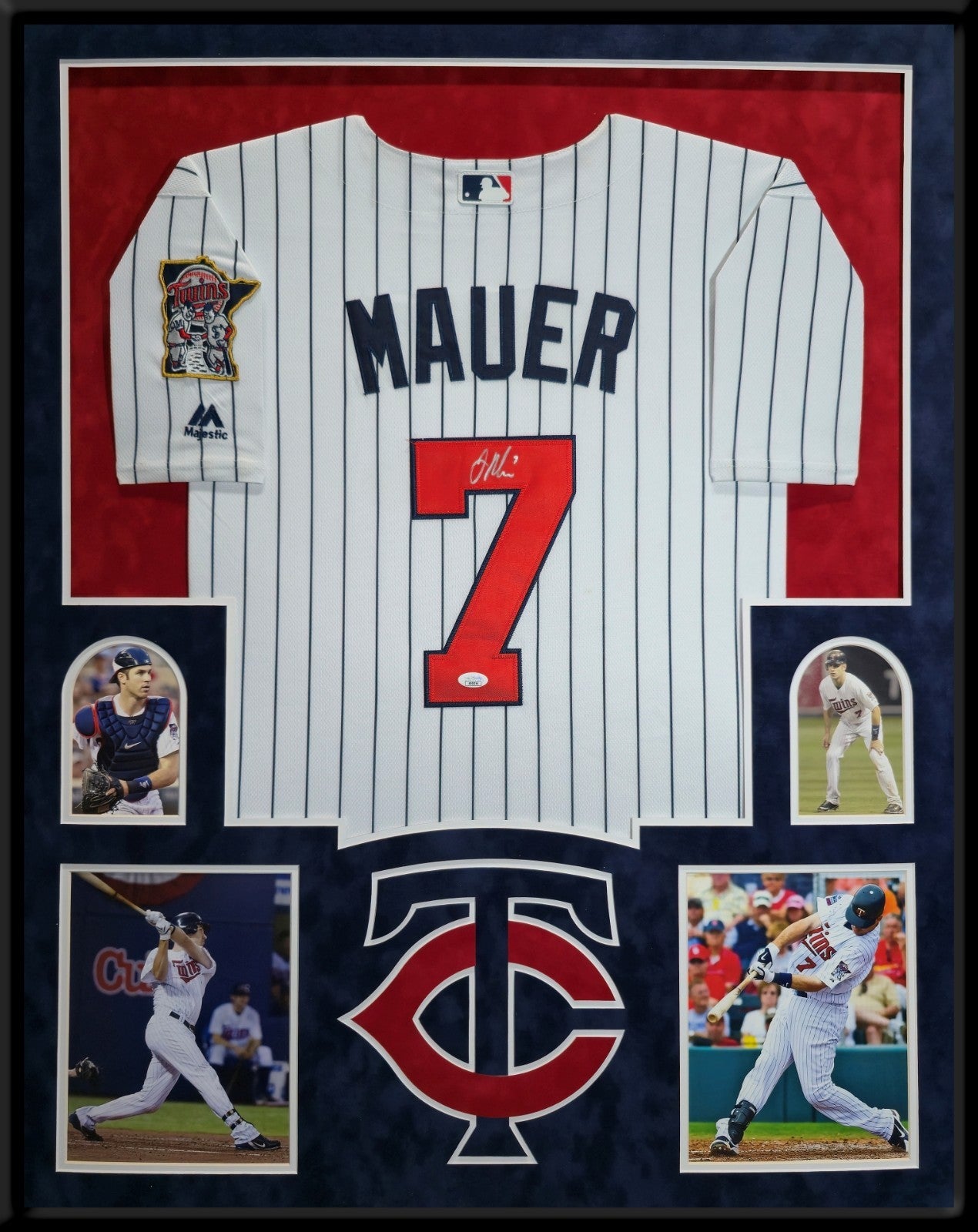 Suede Framed Minnesota Twins Joe Mauer Autographed Signed Jersey Jsa Coa