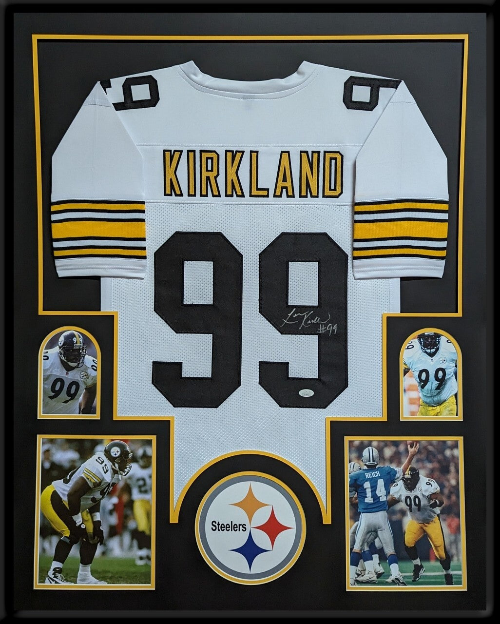 Framed Pittsburgh Steelers Levon Kirkland Autographed Signed Jersey Jsa Coa
