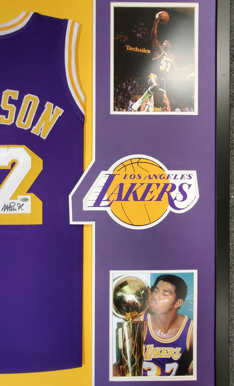 Framed L.A. Lakers Magic Johnson Autographed Signed Jersey Leaf Coa