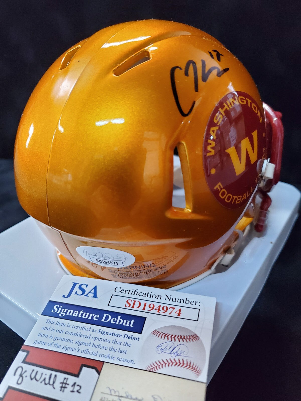 Washington Commanders Cole Kelley Autographed Signed Flash Mini Helmet Jsa Coa