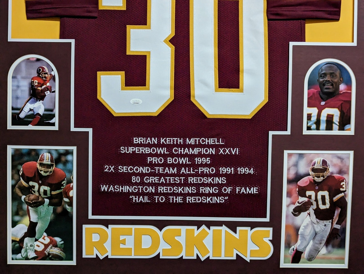 Framed Washington Brian Mitchell Autographed Signed Stat Jersey Jsa Coa