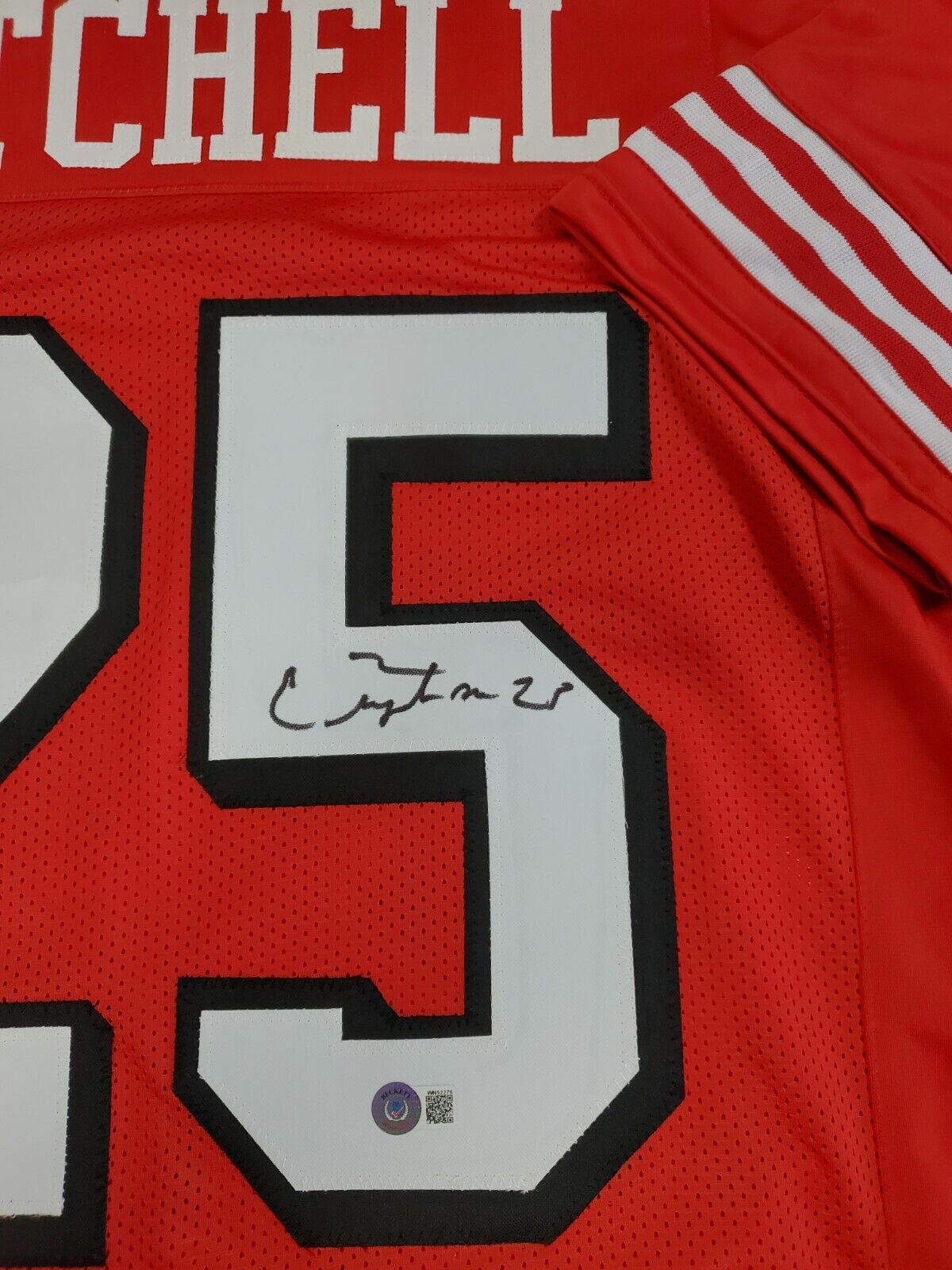 MVP Authentics San Francisco 49Ers Elijah Mitchell Autographed Signed Jersey Beckett Holo 107.10 sports jersey framing , jersey framing