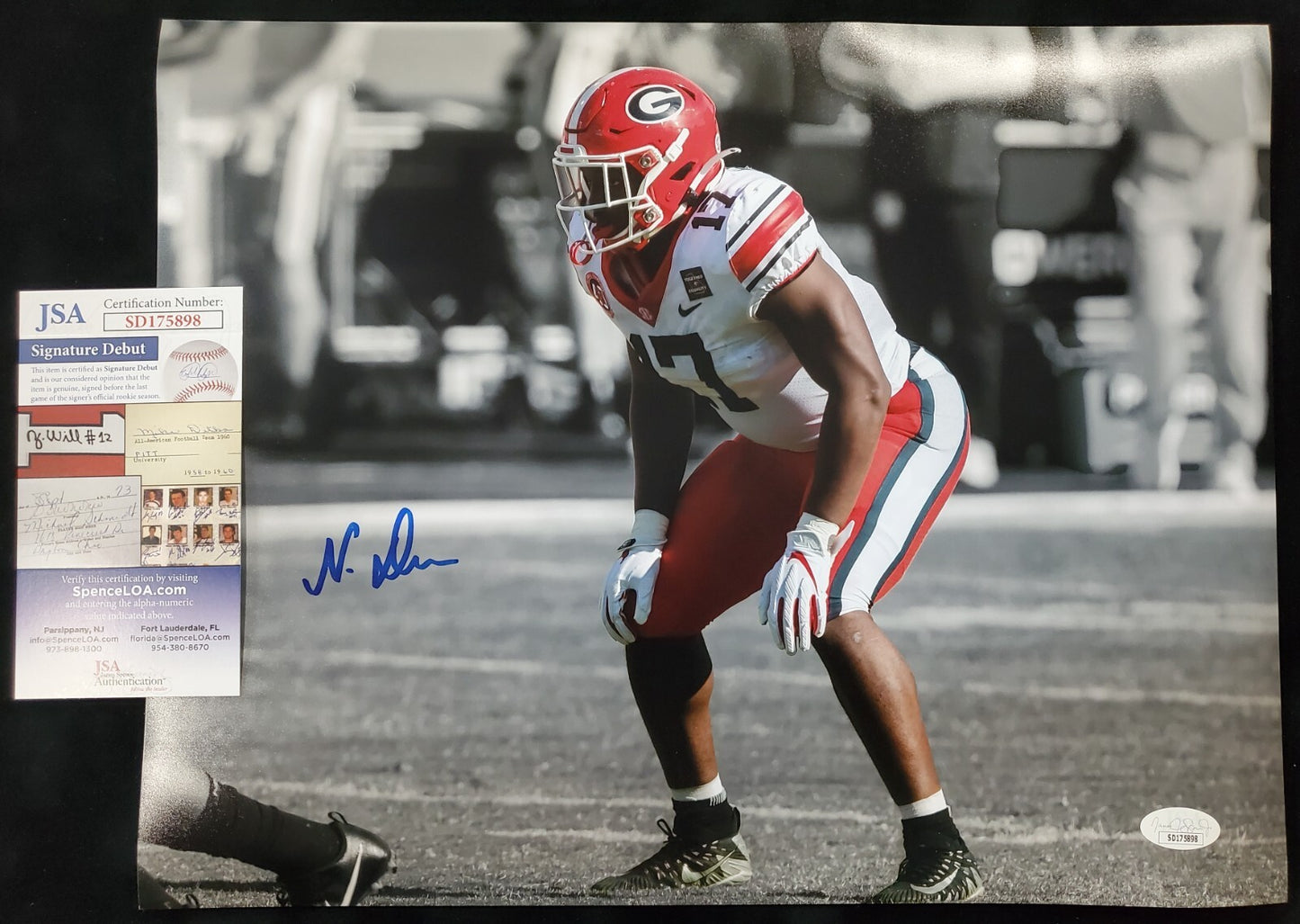 Georgia Bulldogs Nakobe Dean Autographed Signed 11X14 Photo Jsa Coa