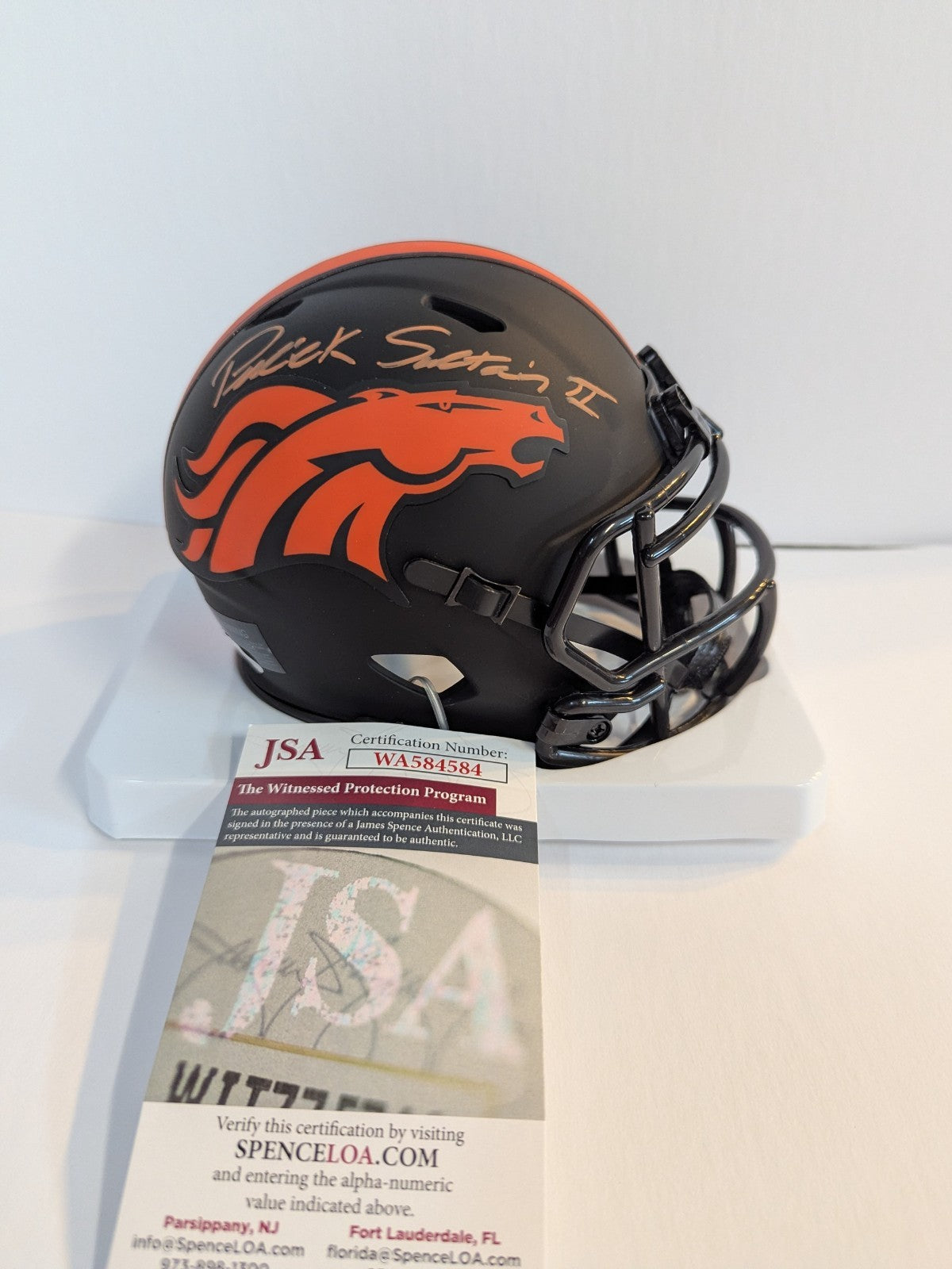 Denver Broncos Patrick Surtain Ii Signed Eclipse Orange Sig Mini Helmet Jsa Coa