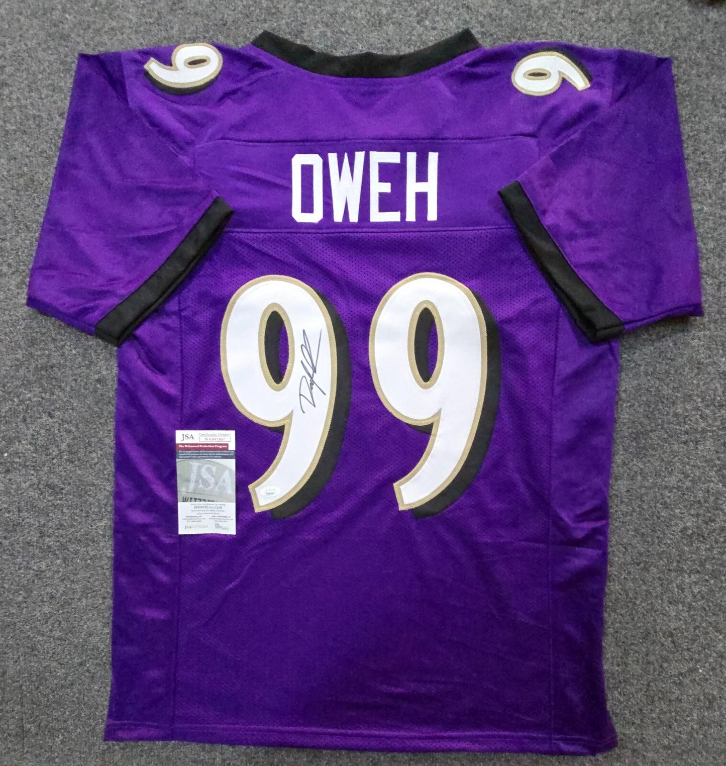 Baltimore Ravens Odafe Jayson Oweh Autographed Signed Jersey Jsa Coa  Old Gold