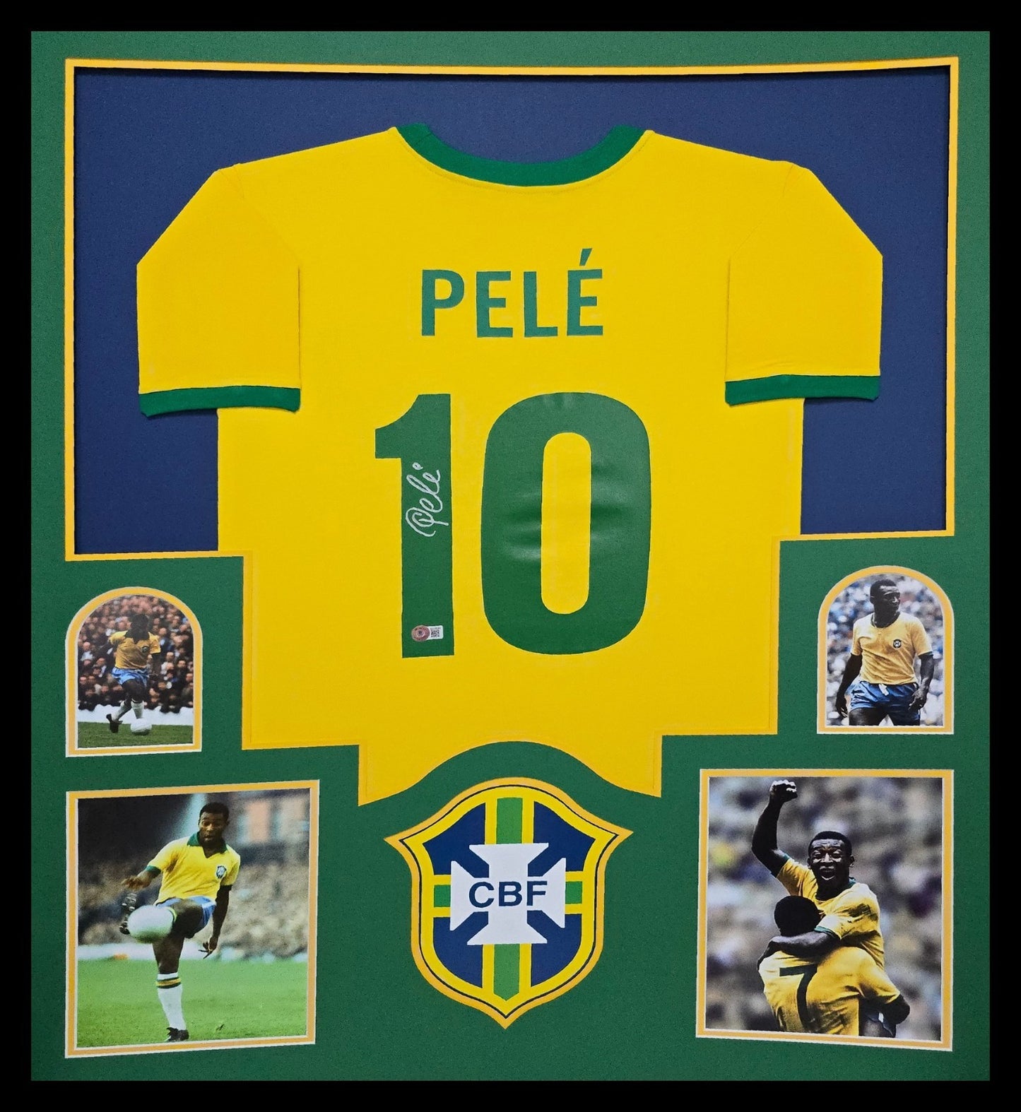 Framed Pele Autographed Signed Brazil Jersey Beckett Holo
