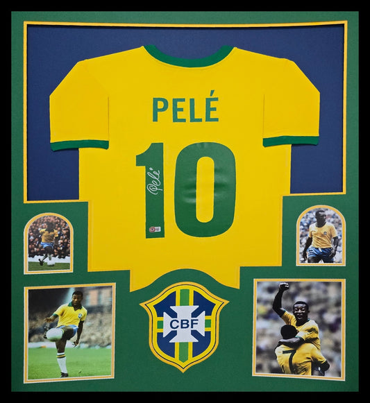 Framed Pele Autographed Signed Brazil Jersey Beckett Holo