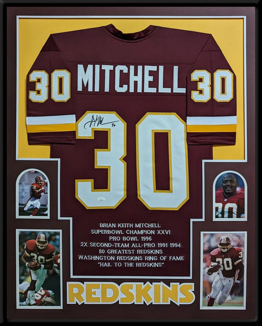 Framed Washington Brian Mitchell Autographed Signed Stat Jersey Jsa Coa