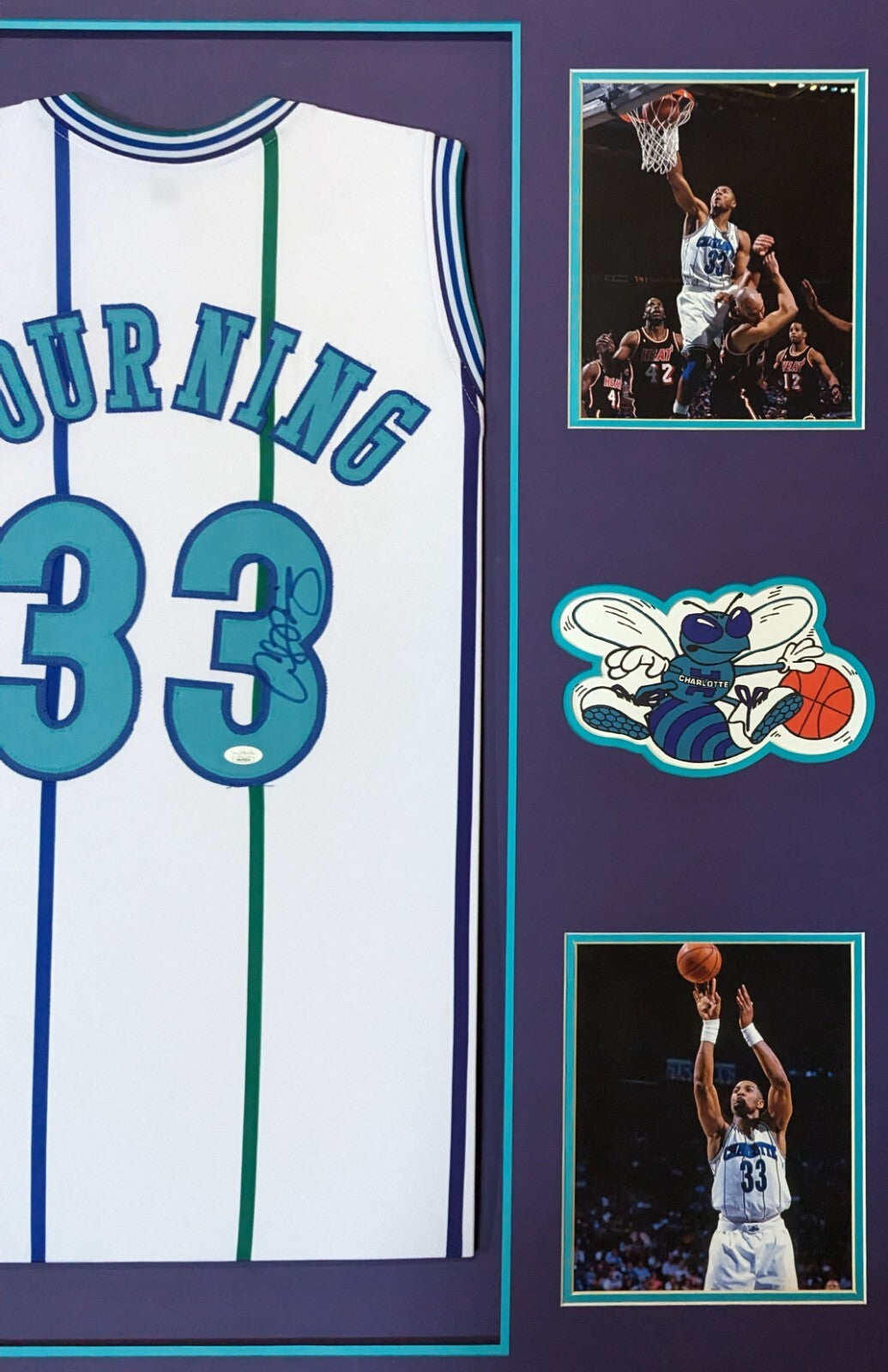 Framed Charlotte Hornets Alonzo Mourning Signed Jersey Jsa Coa