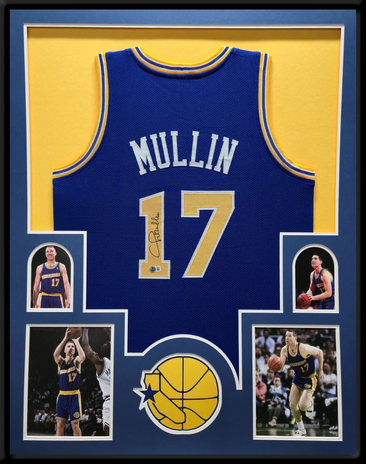 Framed Golden State Warriors Chris Mullin Autographed Signed Jersey Bas Coa