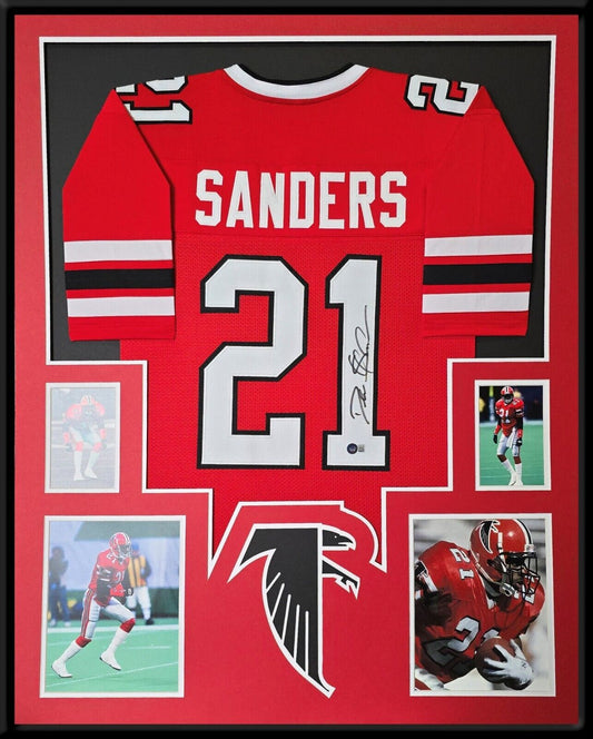 Framed Atlanta Falcons Deion Sanders Autographed Jersey Beckett Holo