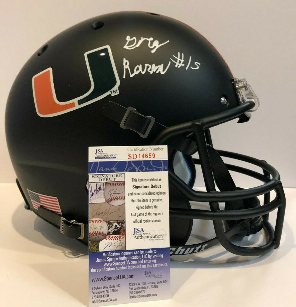 Greg Rousseau Signed Miami Hurricanes Full Size Replica Helmet Jsa Coa