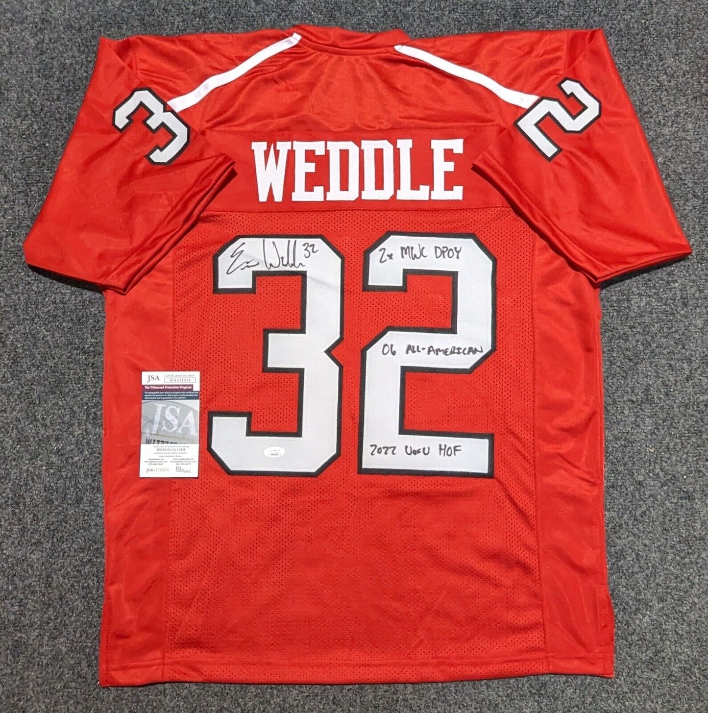 MVP Authentics Utah Utes Eric Weddle Autographed Signed 3X Inscribed Jersey Jsa Coa 202.50 sports jersey framing , jersey framing