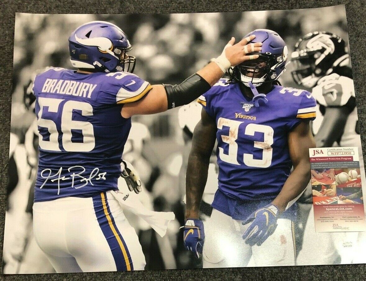 MVP Authentics Minnesota Vikings Garrett Bradbury Autographed Signed 16X20 Photo Jsa  Coa 71.10 sports jersey framing , jersey framing