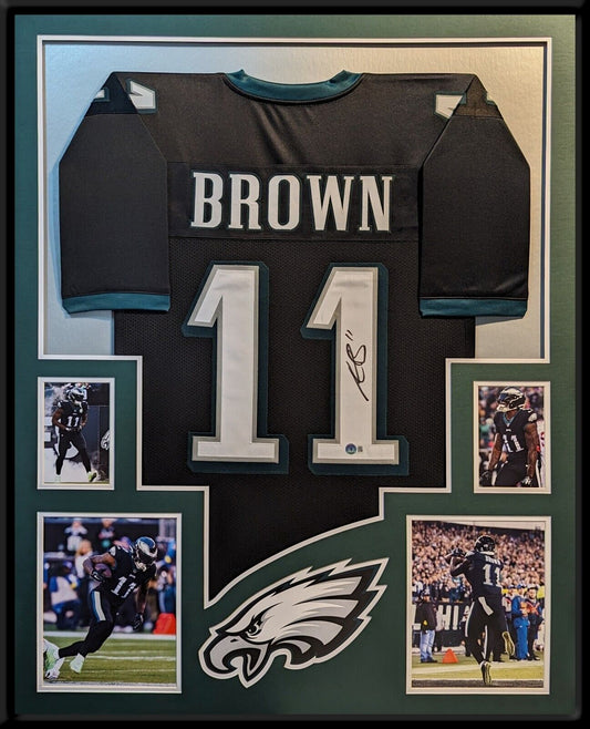 MVP Authentics Framed Philadelphia Eagles Aj Brown Autographed Signed Jersey Beckett Holo 697.50 sports jersey framing , jersey framing