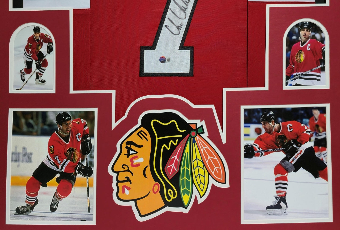 Framed Chicago Blackhawks Chris Chelios Autographed Inscribed Jersey Beckett Coa