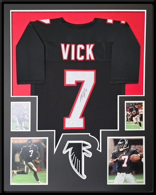Framed Atlanta Falcons Michael Vick Autographed Jersey Jsa Coa