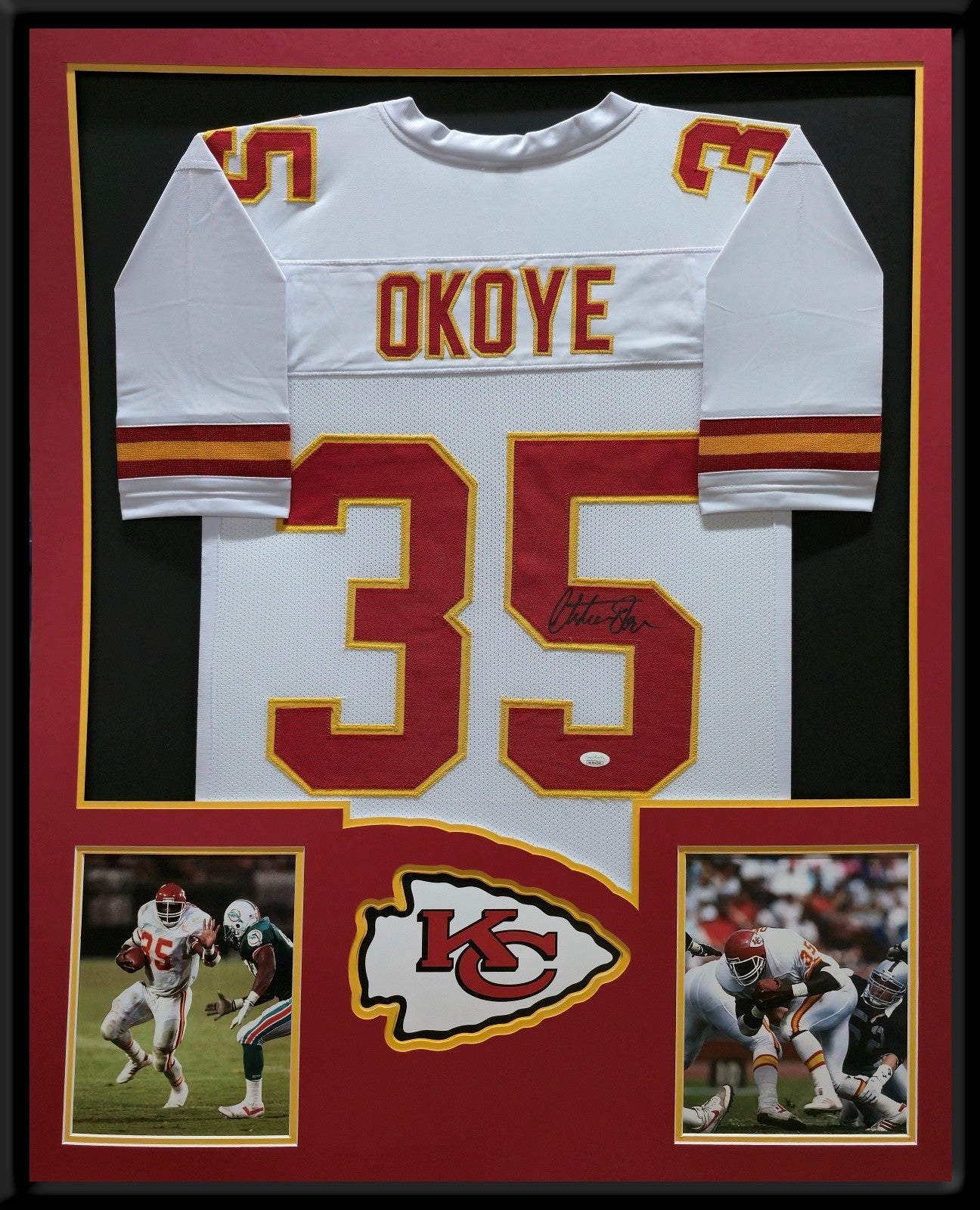 Framed Kansas City Chiefs Christian Okoye Autographed Signed Jersey Jsa Coa