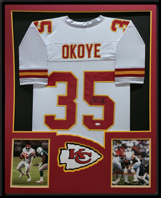 Framed Kansas City Chiefs Christian Okoye Autographed Signed Jersey Jsa Coa