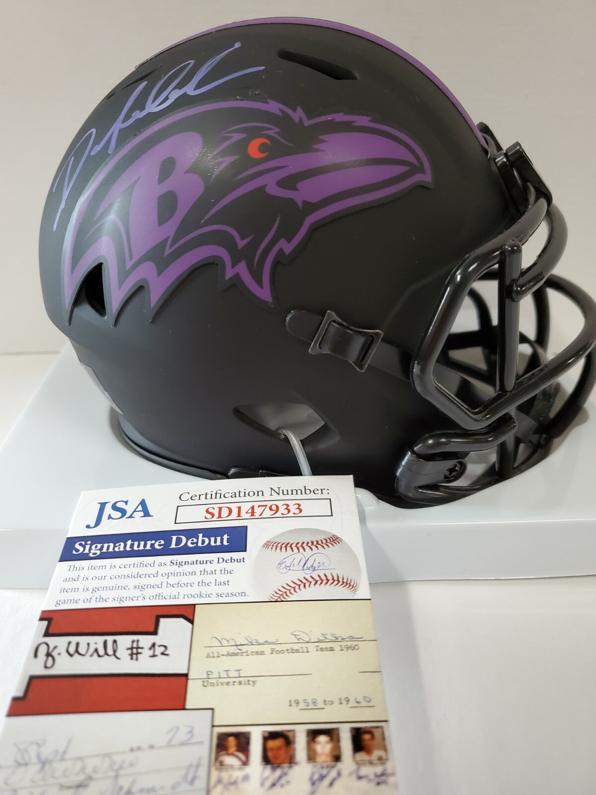 Baltimore Ravens Odafe Jayson Oweh Autographed Eclipse Mini Helmet Jsa Coa