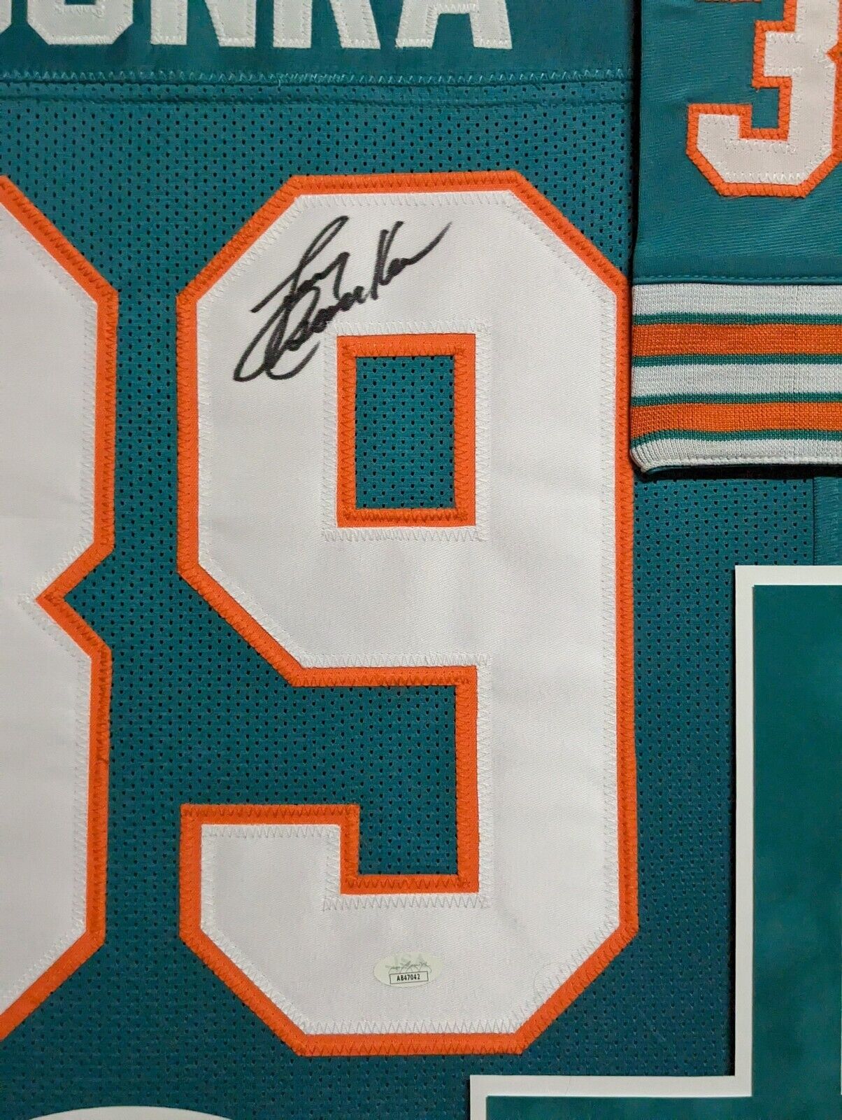 MVP Authentics Framed In Suede Miami Dolphins Larry Csonka Autographed Signed Jersey Jsa Coa 1125 sports jersey framing , jersey framing