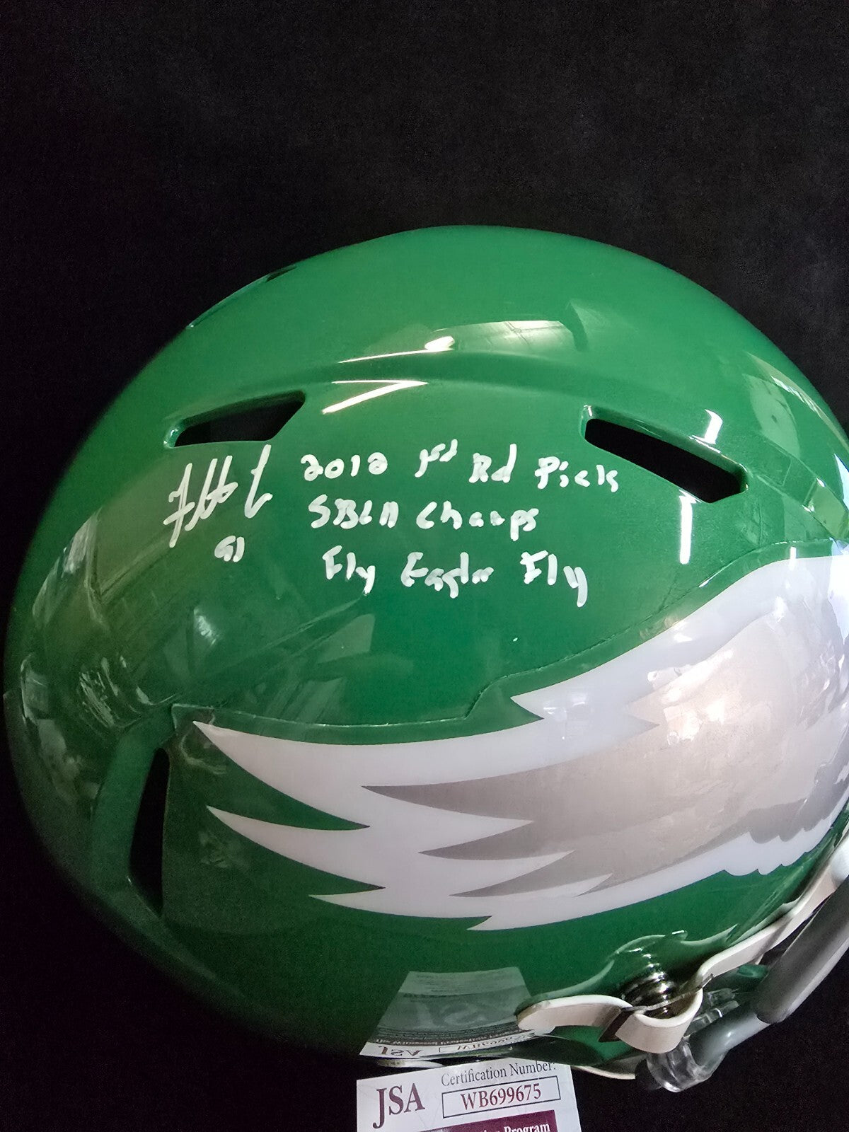 Philadelphia Eagles Fletcher Cox Signed Full Size Kelly Replica Helmet Jsa Coa