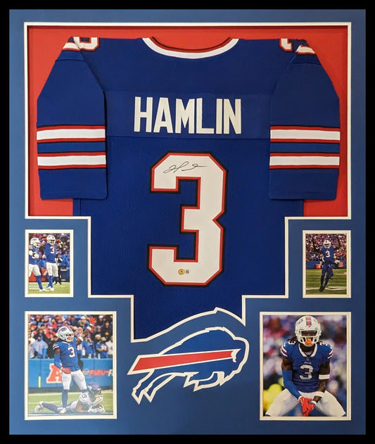 Framed Buffalo Damar Hamlin Autographed Signed Jersey Beckett Holo