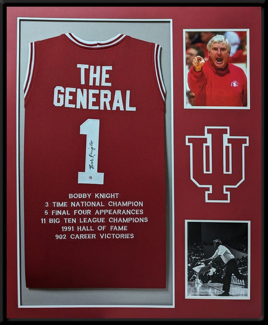 Framed Indiana Hoosiers Bobby Knight Autographed Signed Stat Jersey Steiner Holo