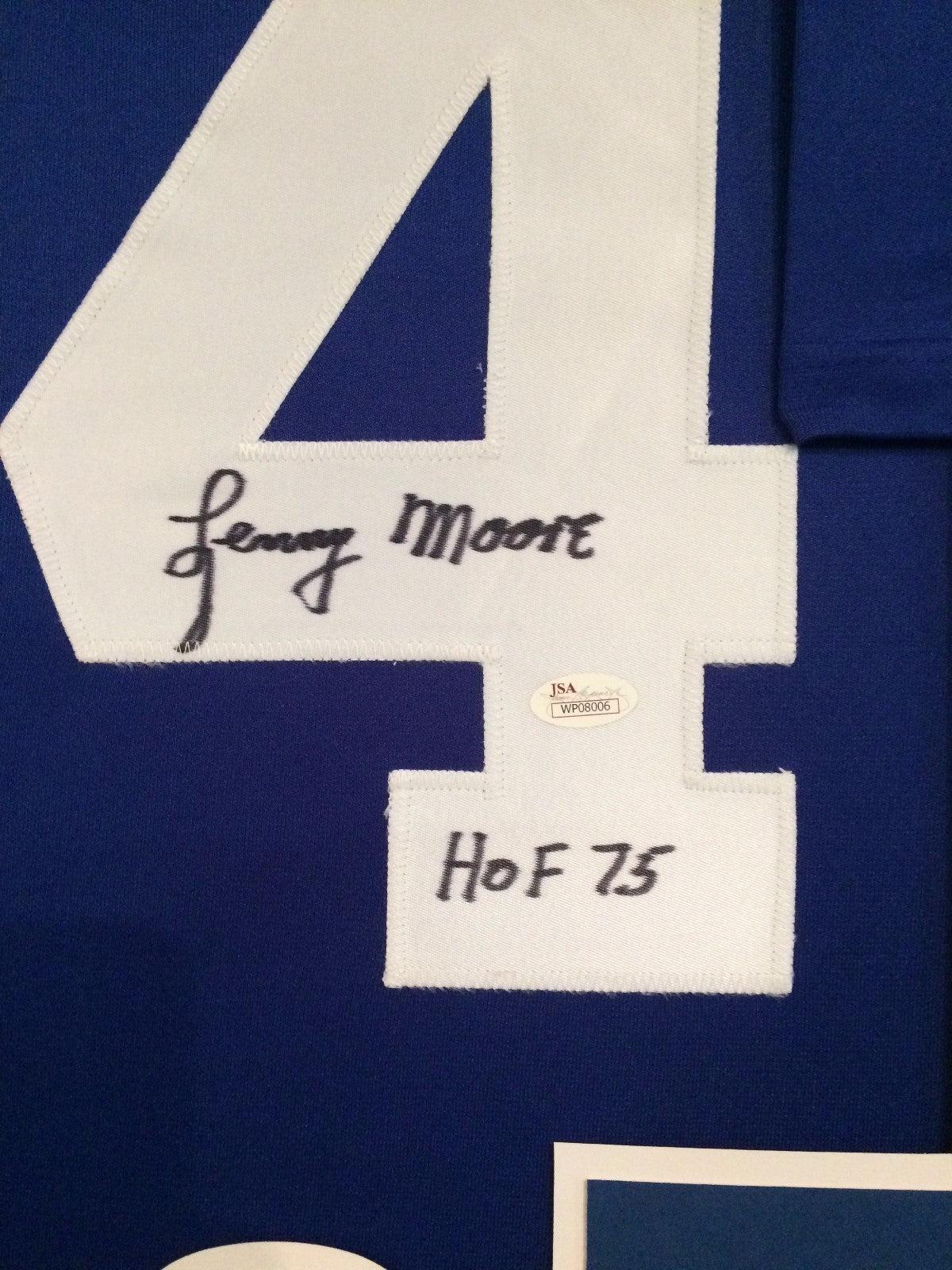 Framed Lenny Moore Autographed Signed Inscribed Baltimore Colts Jersey Jsa Coa