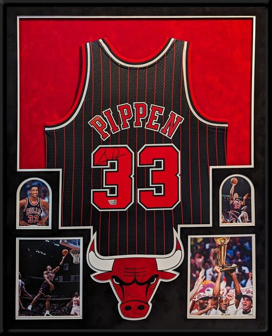 MVP Authentics Suede Framed Chicago Bulls Scottie Pippen Autographed Jersey Fanatics Holo 2025 sports jersey framing , jersey framing