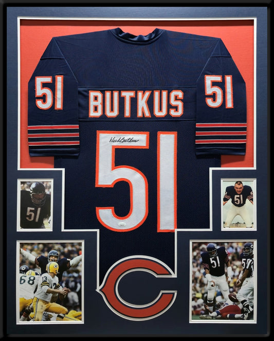 Framed Chicago Bears Dick Butkus Autographed Signed Jersey Jsa Coa