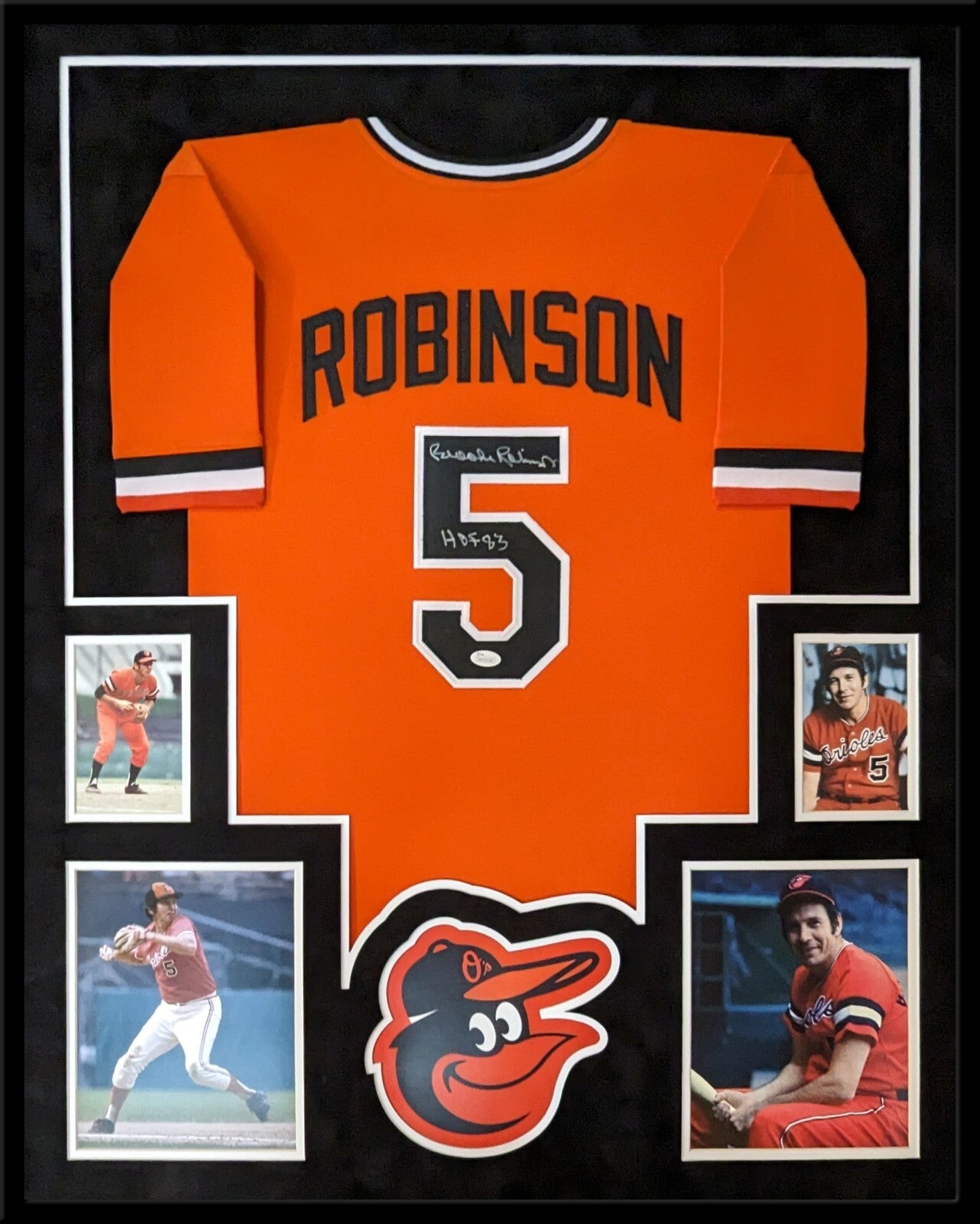 Framed Suede Baltimore Orioles Brooks Robinson Signed Inscribed Jersey Jsa Coa