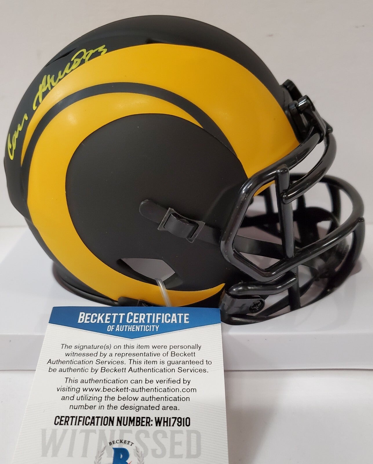 Los Angeles Rams Cam Akers Autographed Eclipse Mini Helmet Beckett Coa