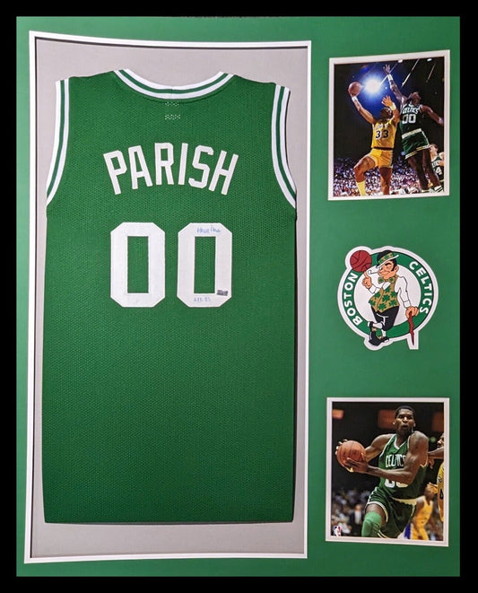 MVP Authentics Framed Boston Celtics Robert Parish Autographed Jersey Mounted Memories Holo 450 sports jersey framing , jersey framing