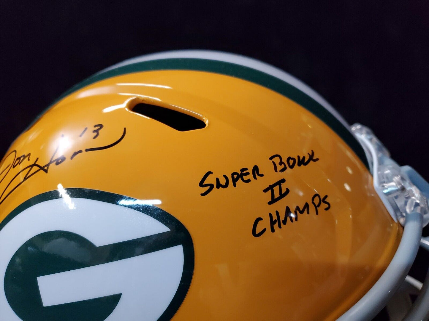 Green Bay Packers Don Horn Signed 4X Insc Full Size Speed Replica Helmet Jsa