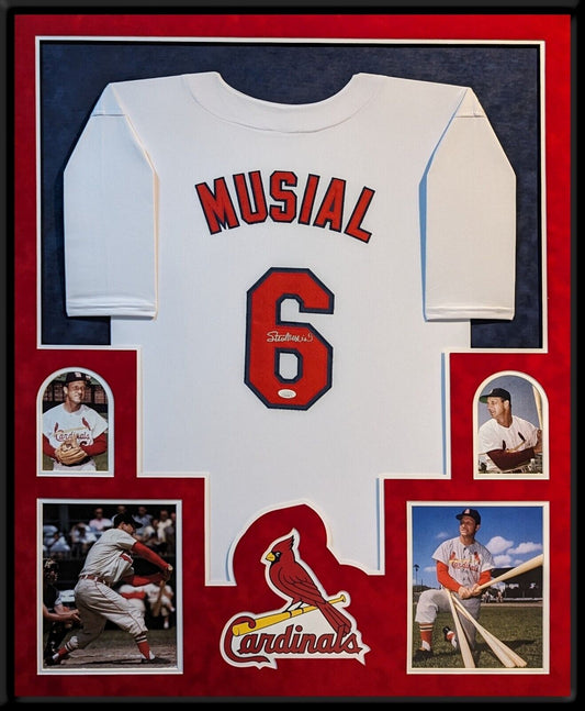 MVP Authentics Framed In Suede St Louis Cardinals Stan Musial Autographed Jersey Jsa Coa 1125 sports jersey framing , jersey framing
