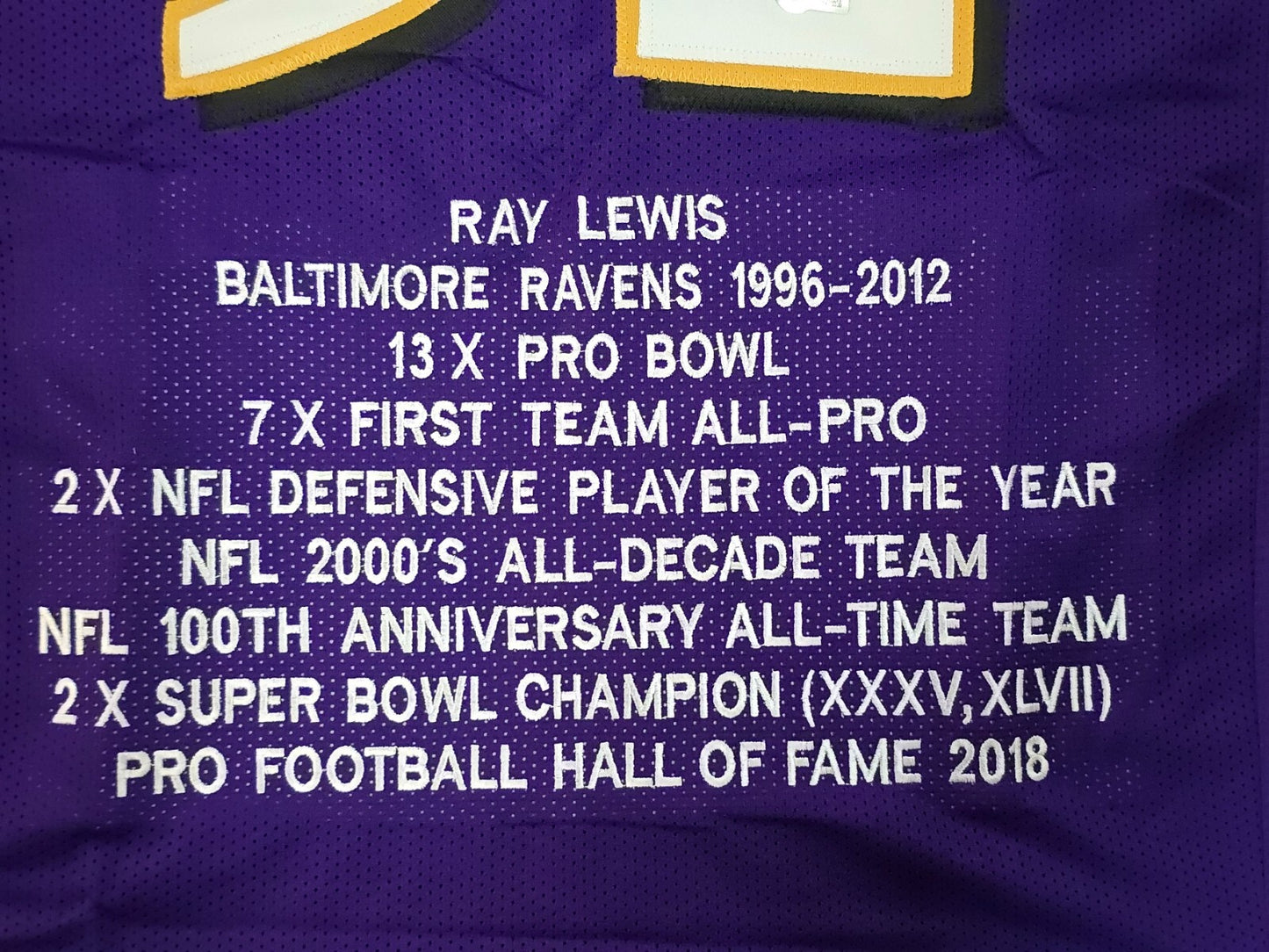 Baltimore Ravens Ray Lewis Autographed Signed Stat Jersey Beckett Holo