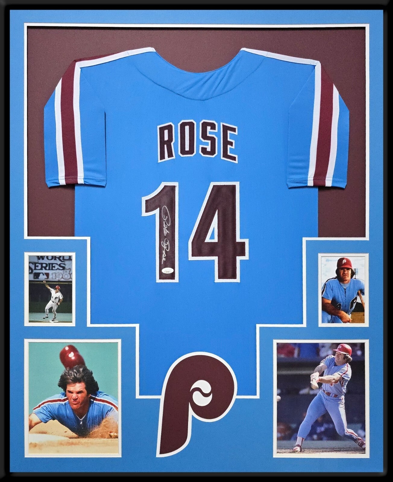 Framed Philadelphia Phillies Pete Rose Autographed Signed Jersey Jsa Coa