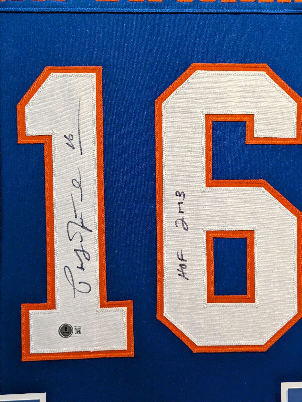 Framed Pat Lafontaine Autographed Inscribed Hof 03 N.Y. Islanders Jersey Beckett