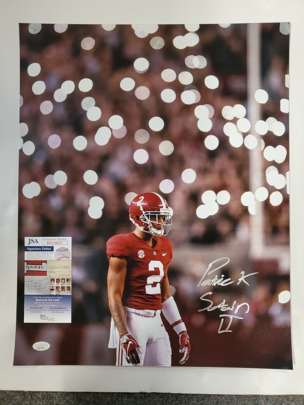 Alabama Crimson Tide Patrick Surtain Ii Autographed 16X20 Photo Jsa Coa