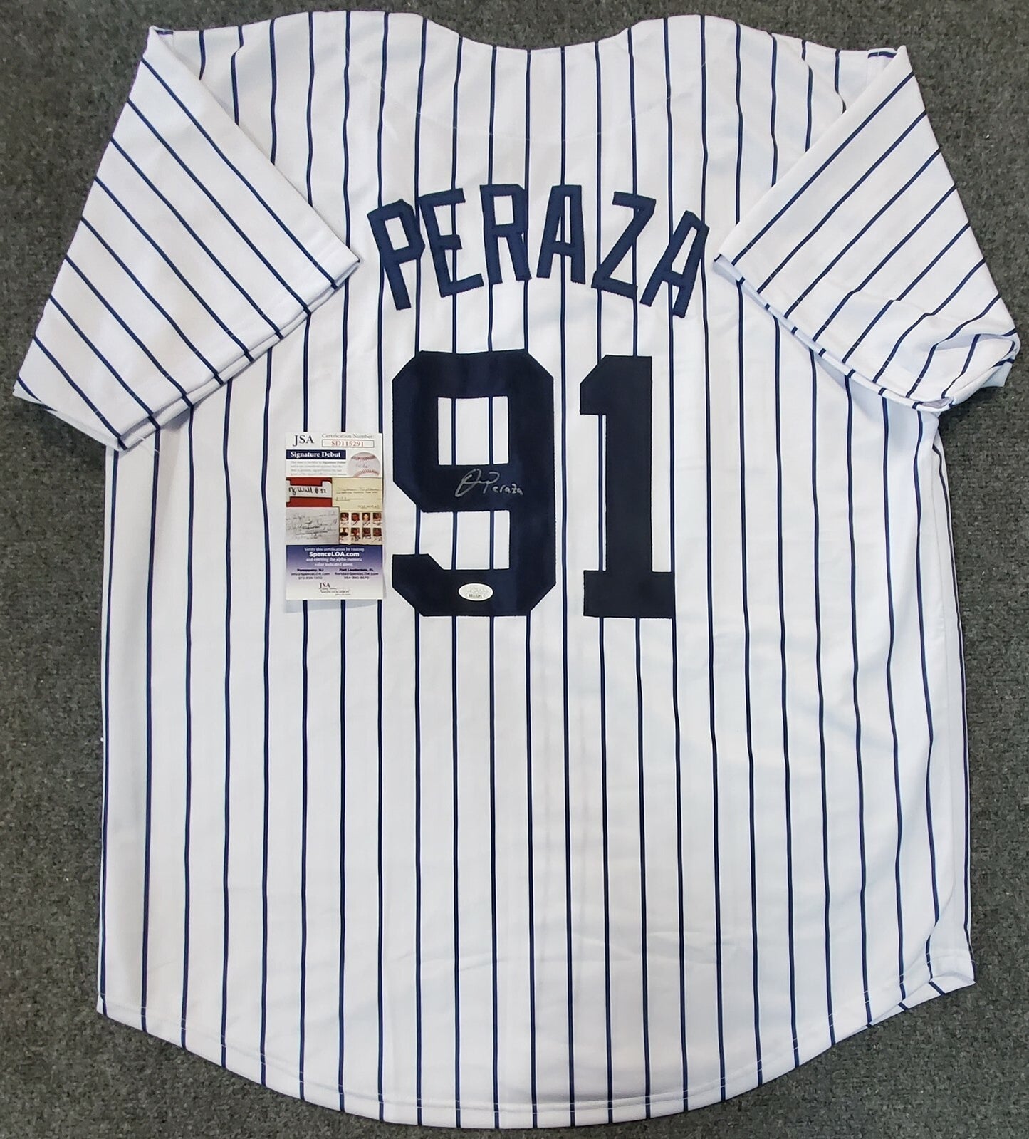 Oswald Peraza Autographed Signed N.Y. Yankees Style Custom Jersey Jsa Coa
