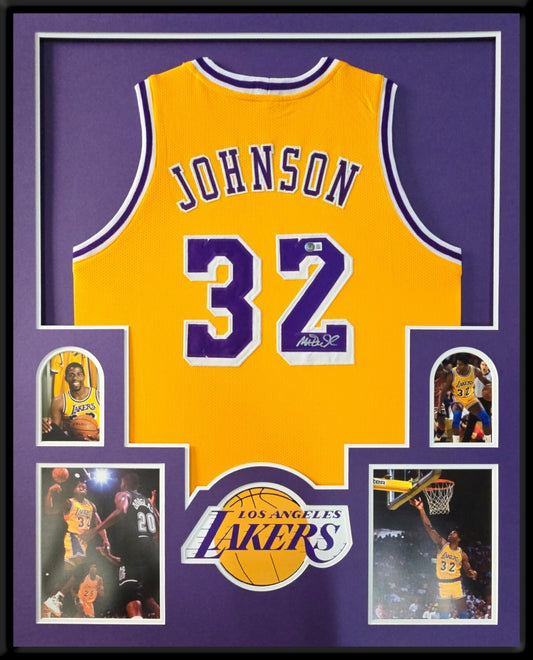 Framed L.A. Lakers Magic Johnson Autographed Signed Jersey Beckett Holo