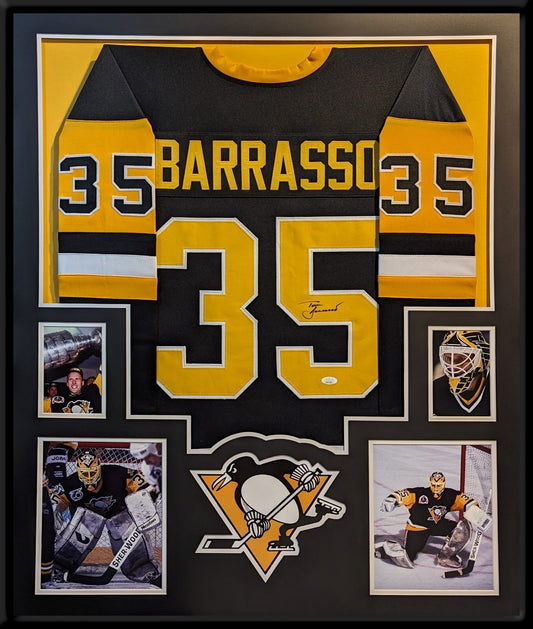 Framed Pittsburgh Penguins Tom Barrasso Autographed Signed Jersey Jsa Coa