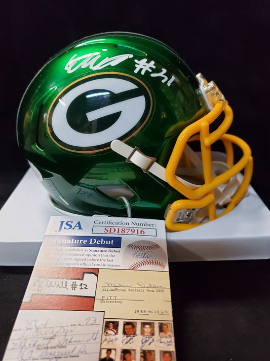 Green Bay Packers Eric Stokes Autographed Signed Flash Mini Helmet Jsa Coa