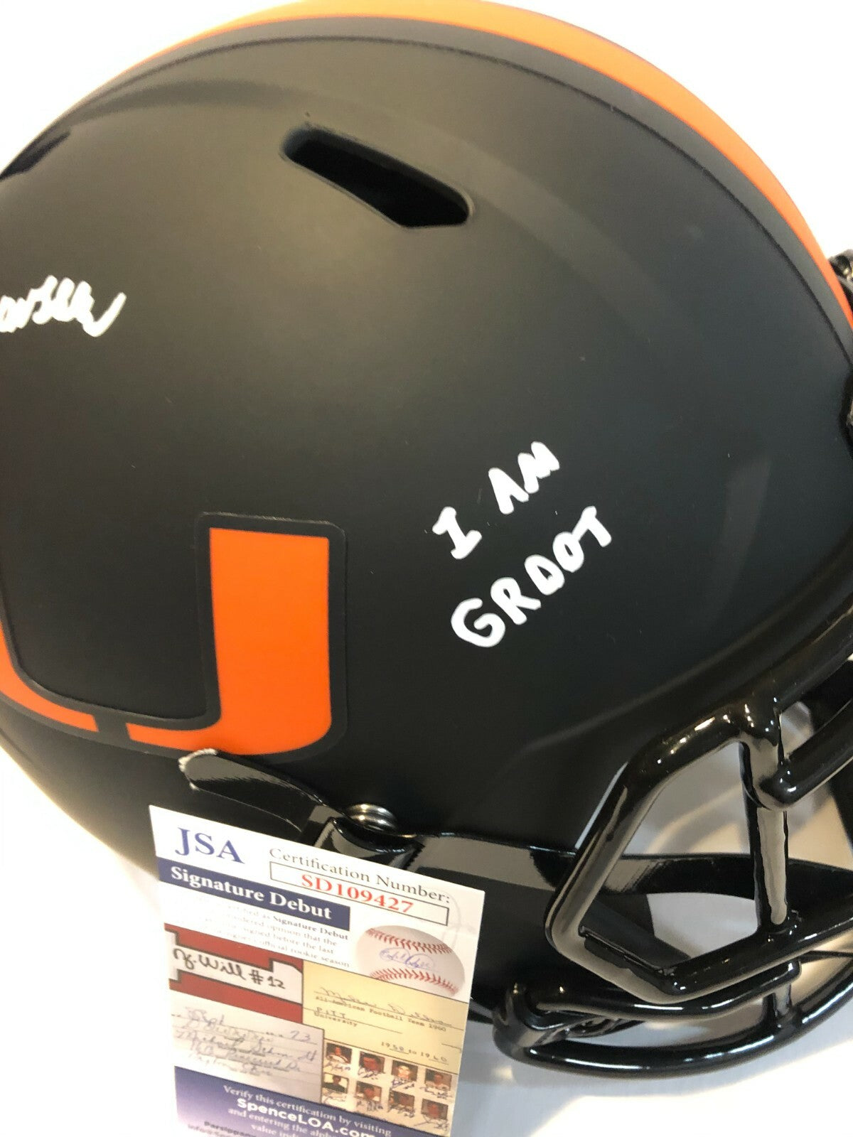 Greg Rousseau Signed Inscr Miami Hurricanes Full Size Eclipse Rep Helmet Jsa Coa