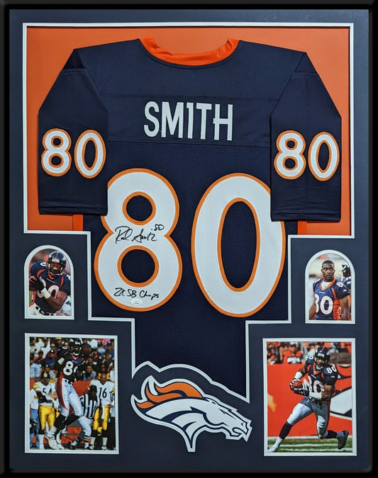Framed Denver Broncos Rod Smith Autographed Signed Inscribed Jersey Jsa Coa