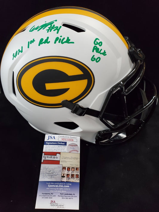 Green Bay Packers Eric Stokes Signed 2X Insc F/S Lunar Replica Helmet Jsa Coa