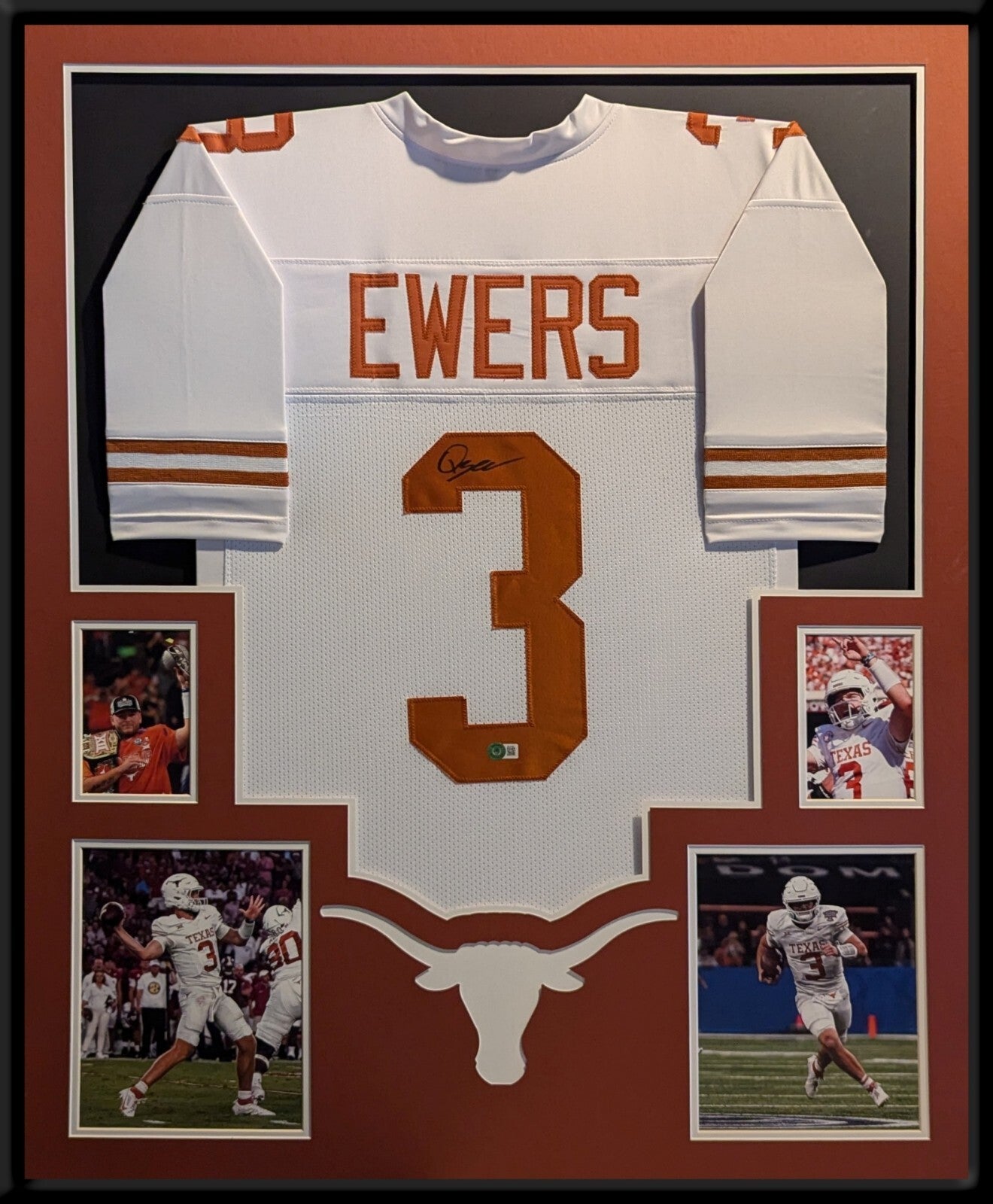 Framed Texas Longhorns Quinn Ewers Autograph Signed Jersey Beckett Holo