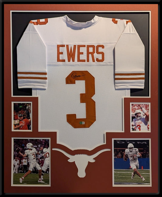 Framed Texas Longhorns Quinn Ewers Autograph Signed Jersey Beckett Holo
